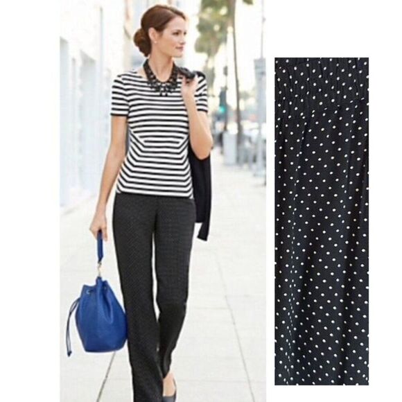 Talbots Challis Pants Large Black & White Polka Dot Flowy - Picture 1 of 11